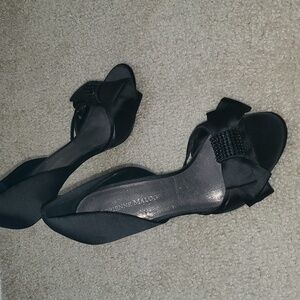Black satin bow heels